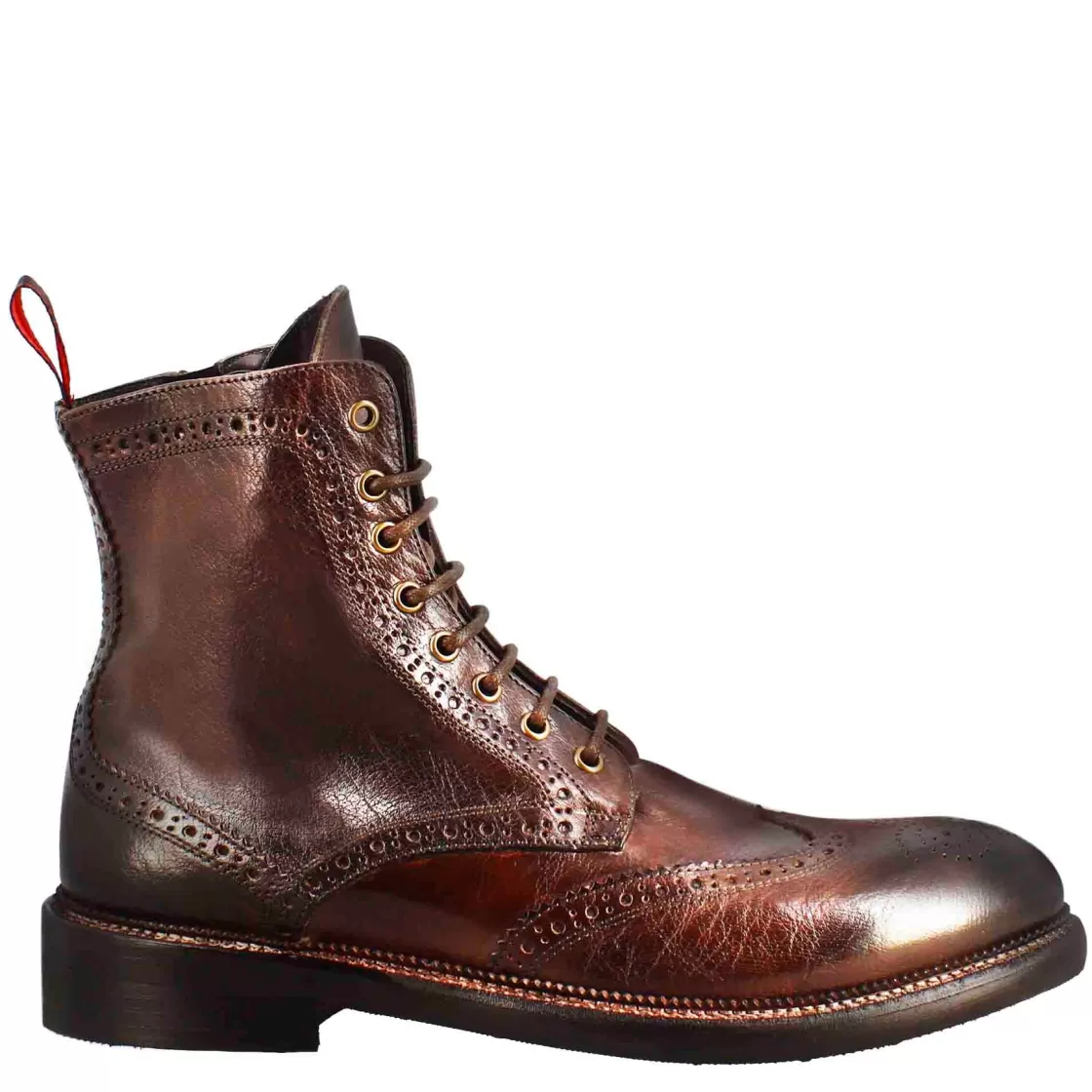 Outlet Leonardo Shoes Anfibi Candy Da Uomo In Pelle Lavata Colore Bronzato Marrone
