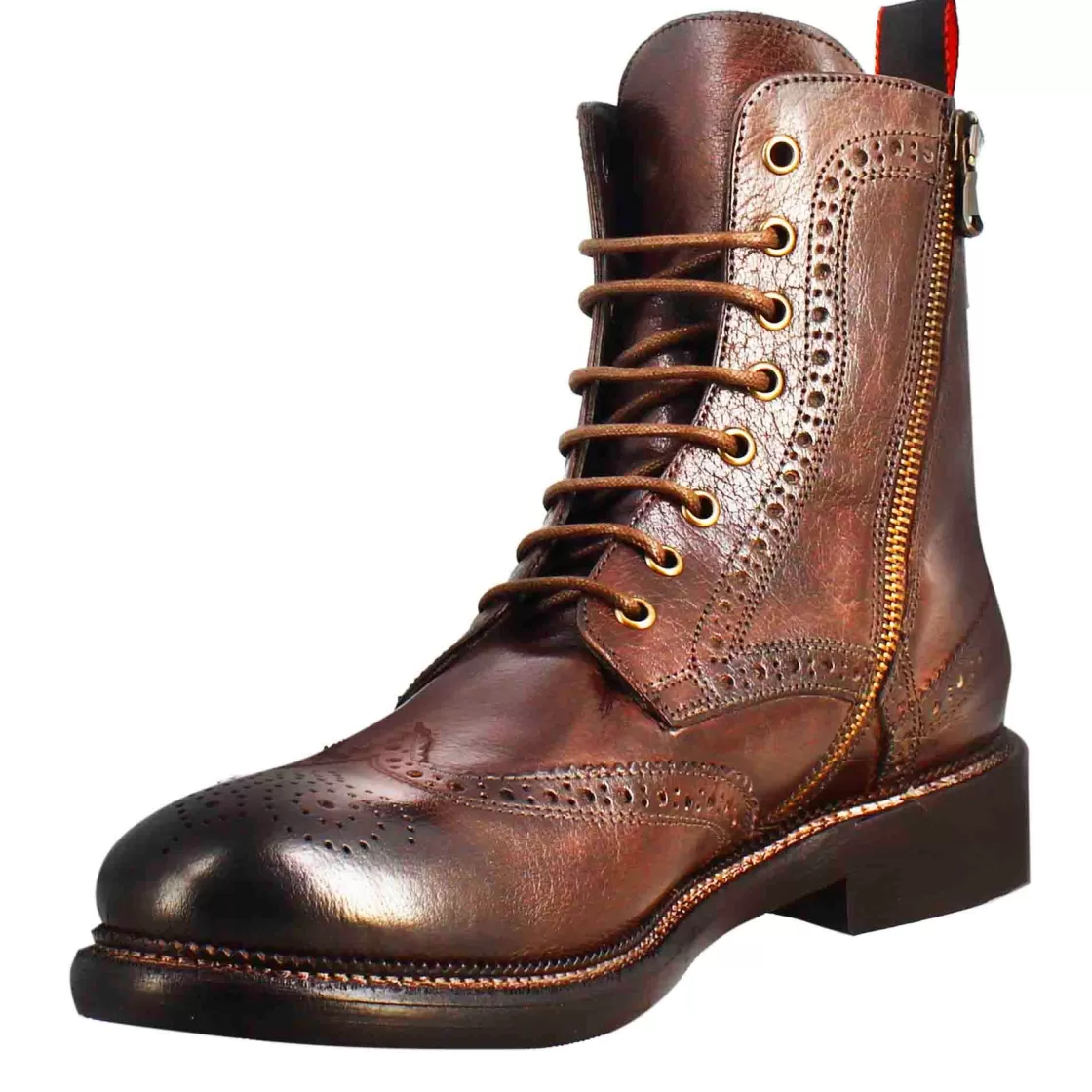 Outlet Leonardo Shoes Anfibi Candy Da Uomo In Pelle Lavata Colore Bronzato Marrone