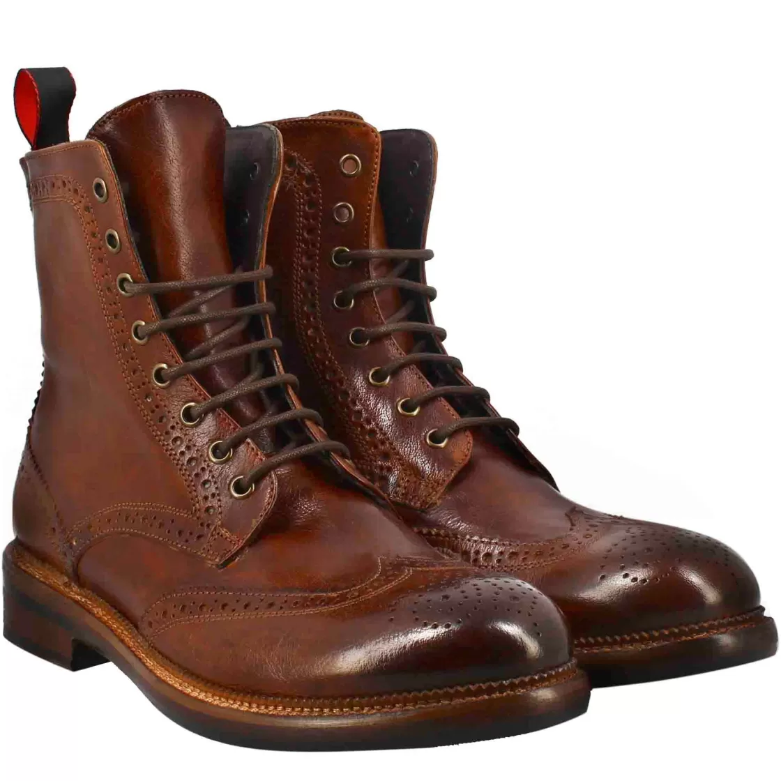 Fashion Leonardo Shoes Anfibi Candy Da Uomo In Pelle Lavata Colore Cuoio Scuro Marrone Scuro