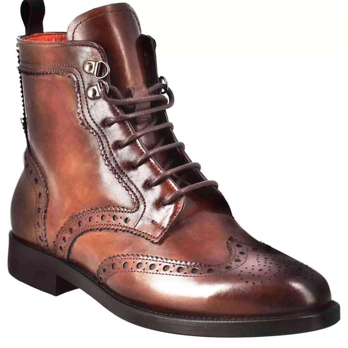 Cheap Leonardo Shoes Anfibio Da Donna Con Dettagli Brogue In Pelle Colore Testa Di Moro Marrone