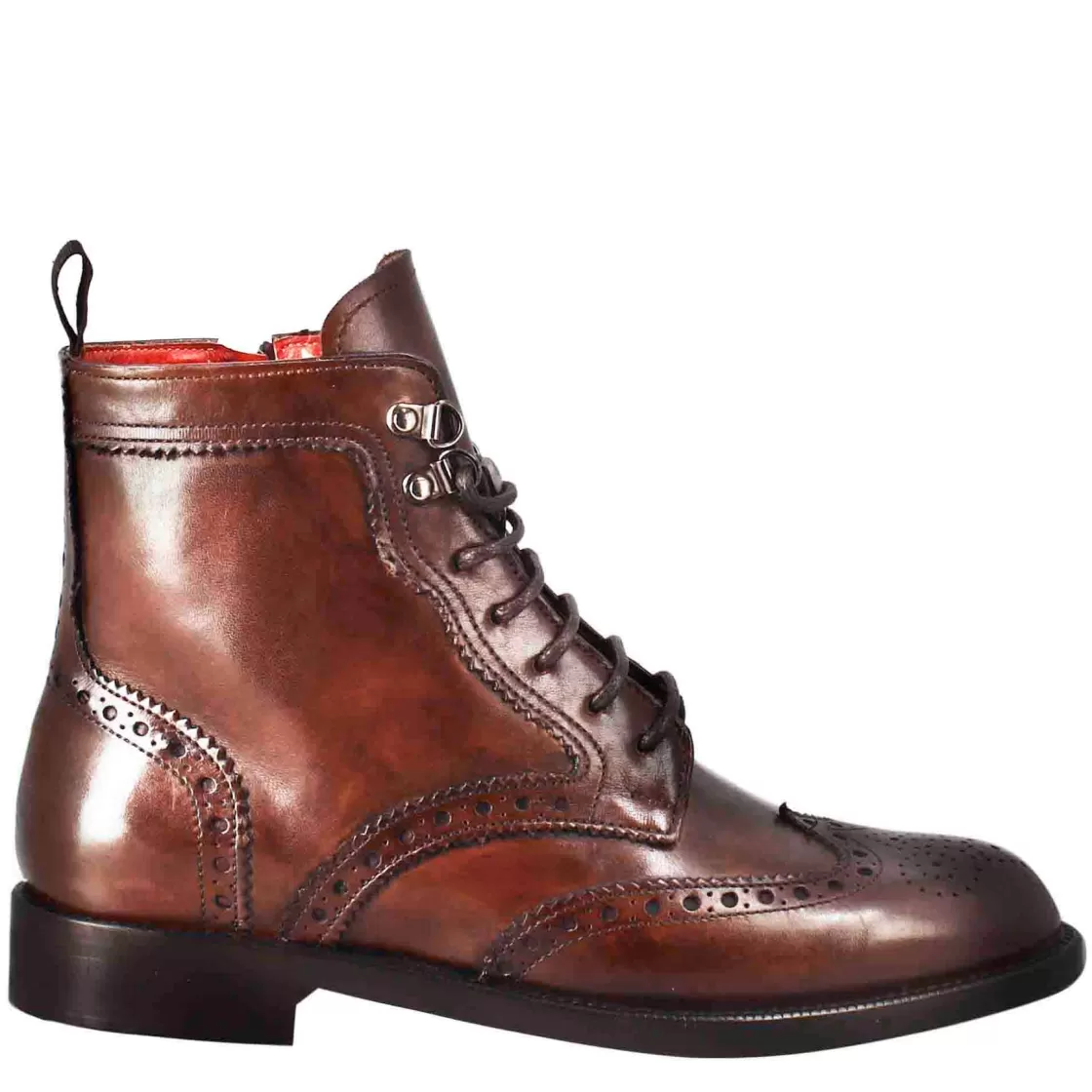 Cheap Leonardo Shoes Anfibio Da Donna Con Dettagli Brogue In Pelle Colore Testa Di Moro Marrone