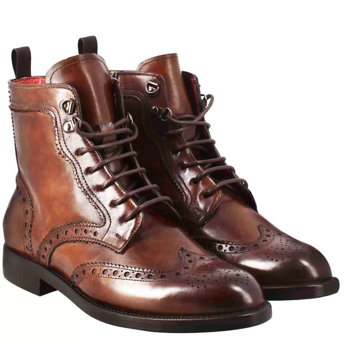 Cheap Leonardo Shoes Anfibio Da Donna Con Dettagli Brogue In Pelle Colore Testa Di Moro Marrone