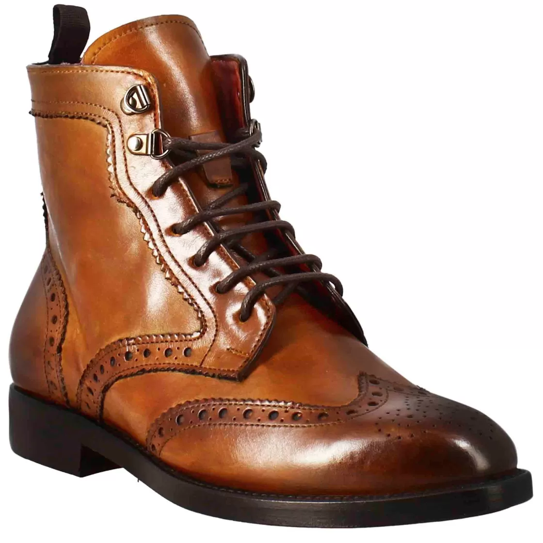 Best Leonardo Shoes Anfibio Da Donna Con Dettagli Brogue In Pelle Pieno Fiore Colore Chiaro Marrone