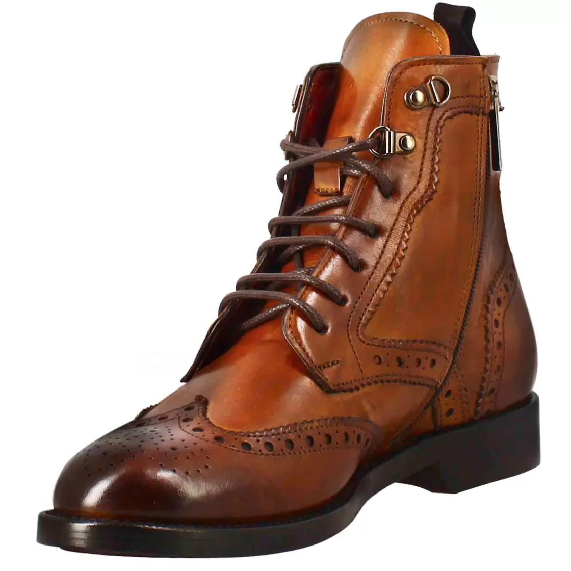 Best Leonardo Shoes Anfibio Da Donna Con Dettagli Brogue In Pelle Pieno Fiore Colore Chiaro Marrone