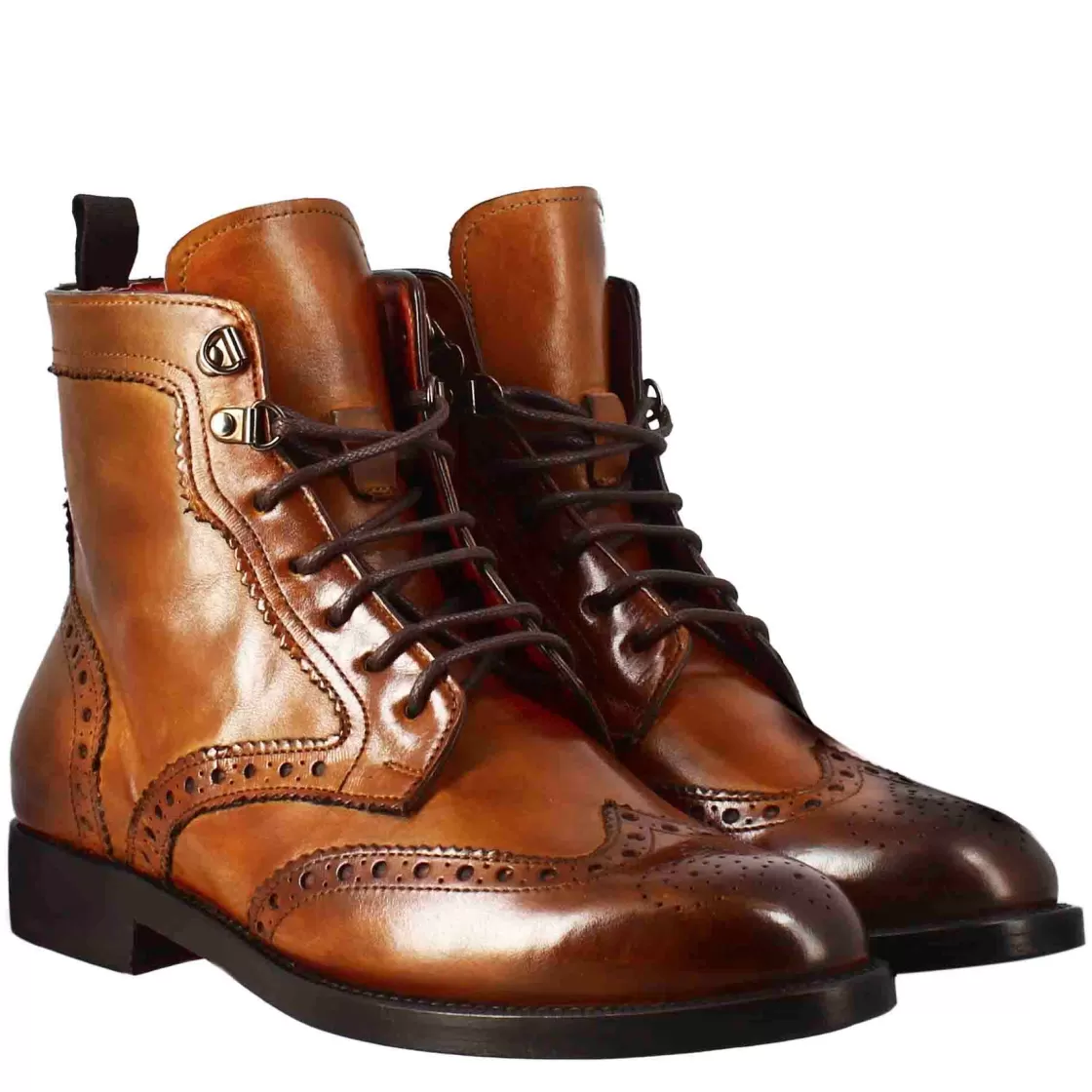 Best Leonardo Shoes Anfibio Da Donna Con Dettagli Brogue In Pelle Pieno Fiore Colore Chiaro Marrone