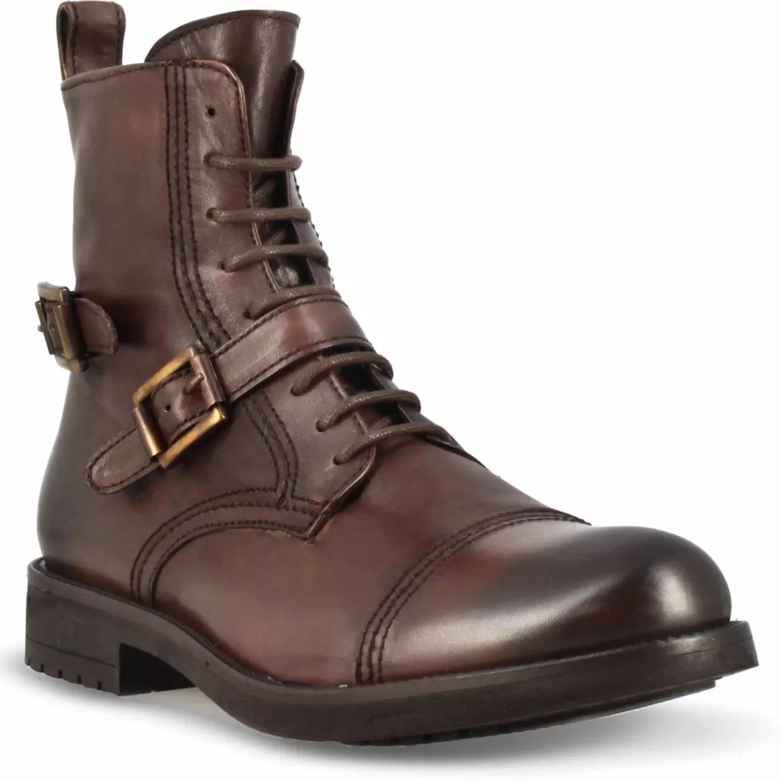 Discount Leonardo Shoes Anfibio Da Uomo In Pelle Colore E Suola In Gomma Marrone Scuro