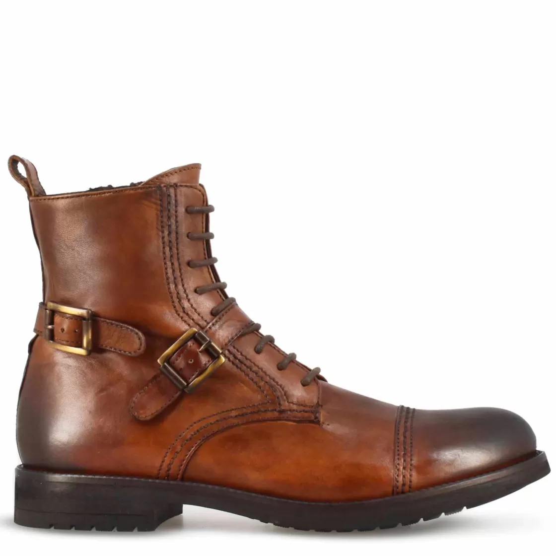 Sale Leonardo Shoes Anfibio Da Uomo In Pelle E Suola In Gomma Marrone
