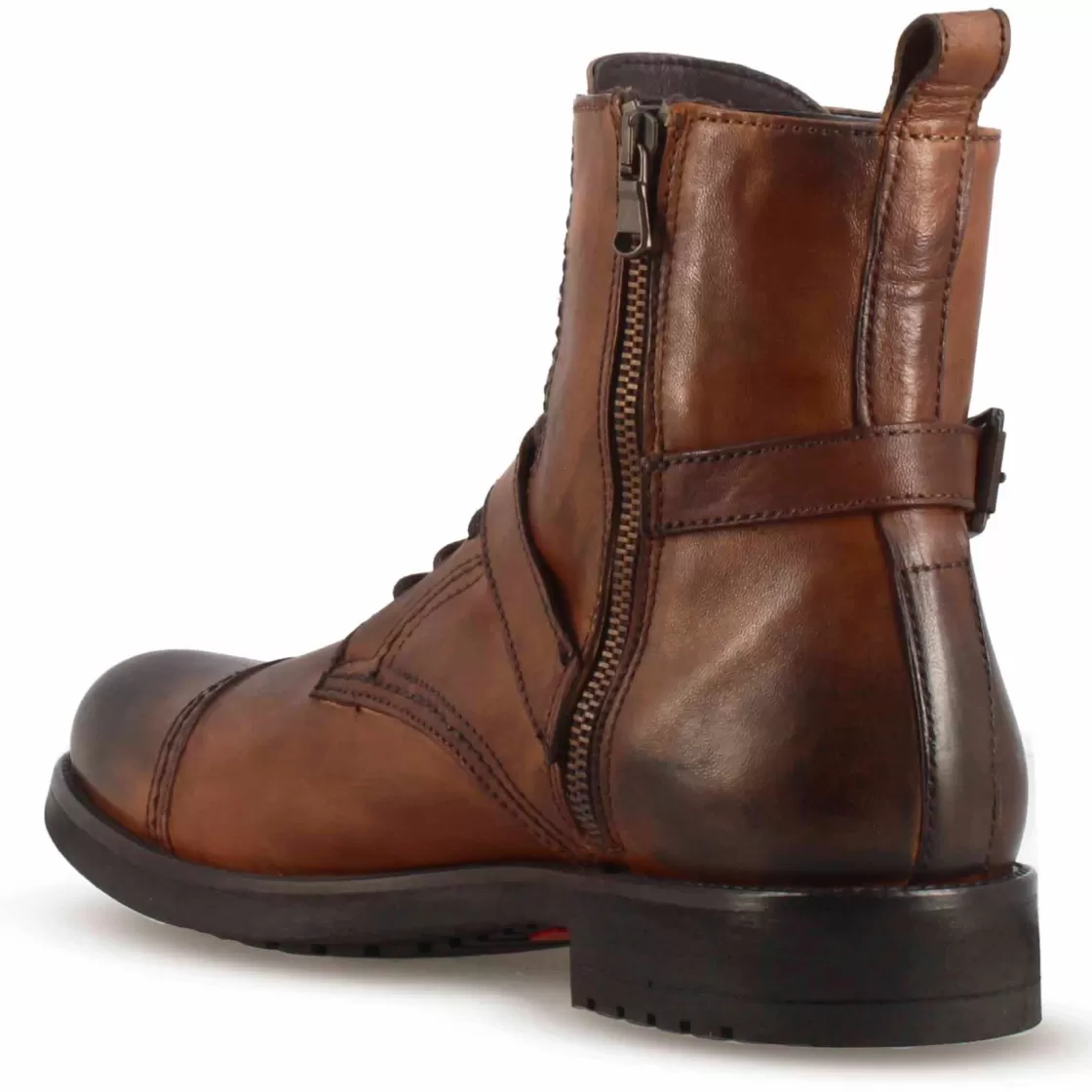 Sale Leonardo Shoes Anfibio Da Uomo In Pelle E Suola In Gomma Marrone