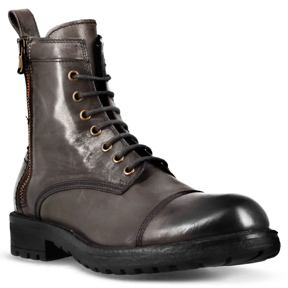 Best Sale Leonardo Shoes Anfibio In Pelle Colore Con Allacciatura E Cerniera Grigio