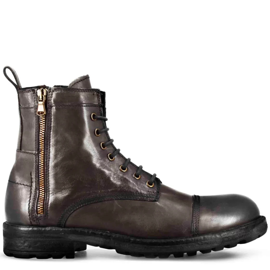 Best Sale Leonardo Shoes Anfibio In Pelle Colore Con Allacciatura E Cerniera Grigio