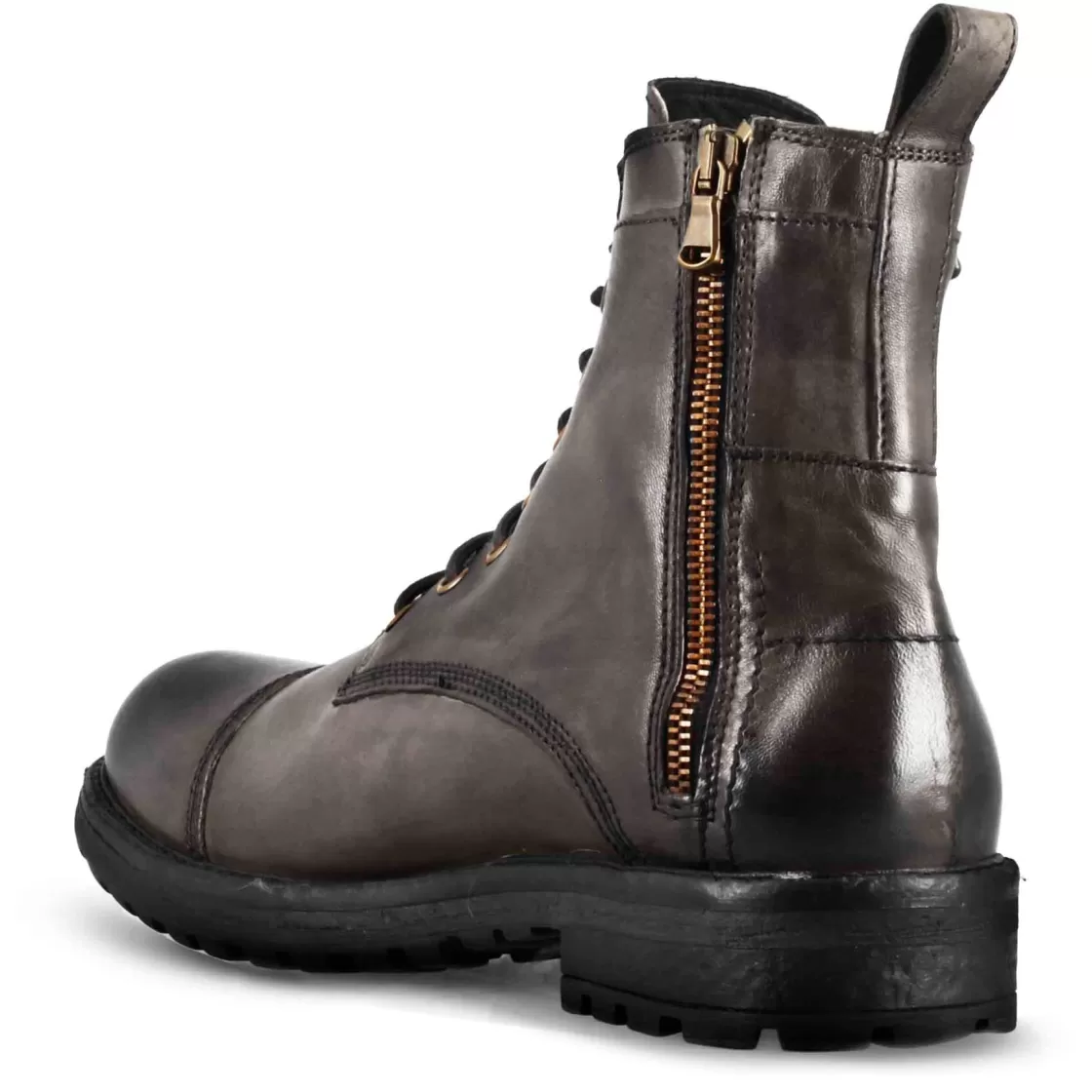 Best Sale Leonardo Shoes Anfibio In Pelle Colore Con Allacciatura E Cerniera Grigio