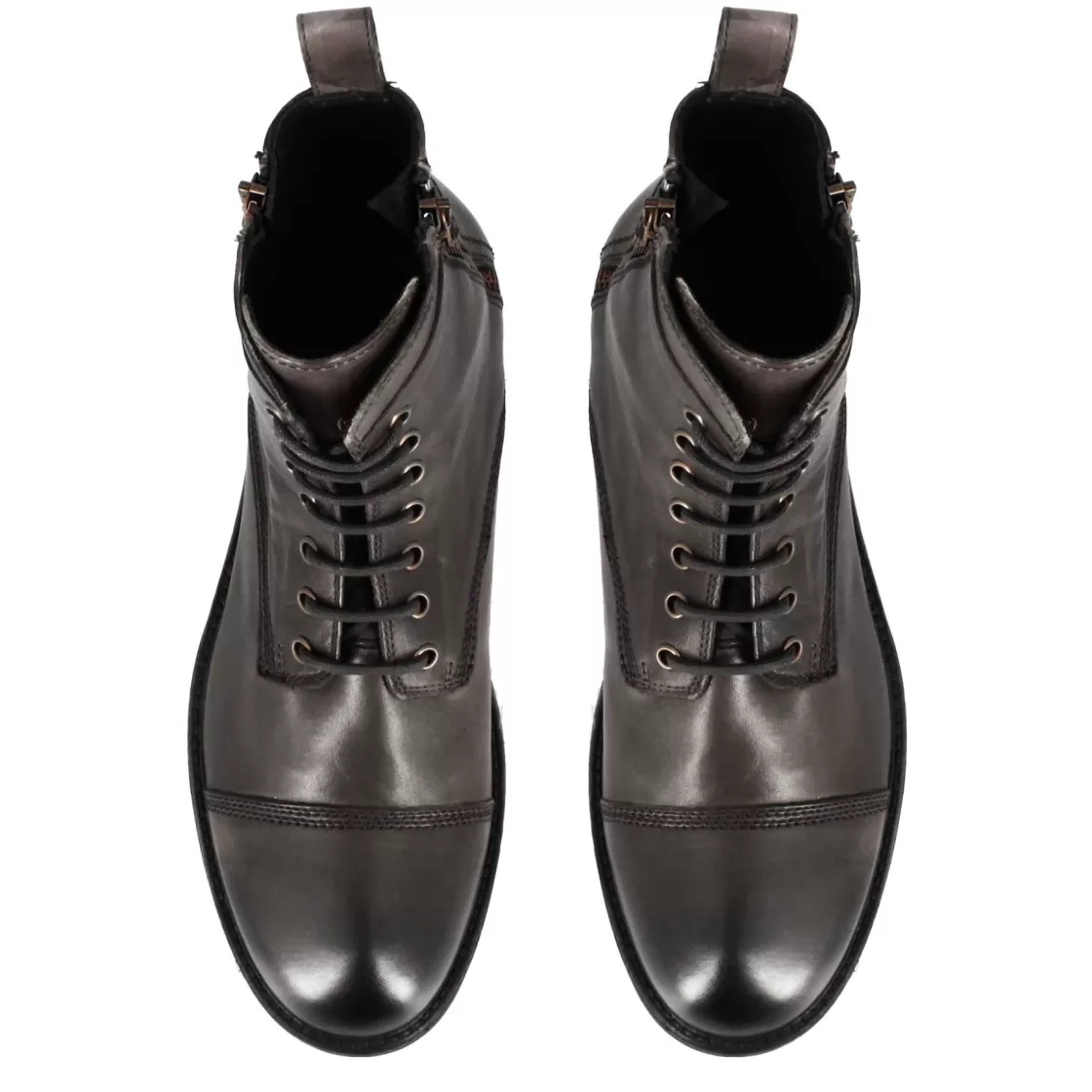 Best Sale Leonardo Shoes Anfibio In Pelle Colore Con Allacciatura E Cerniera Grigio