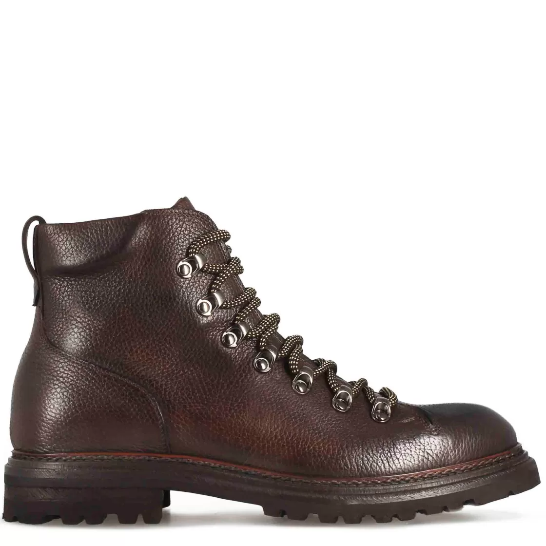 Discount Leonardo Shoes Anfibio In Pelle Colore Marrone Con Allacciatura E Suola In Gomma Vibram Marrone Scuro