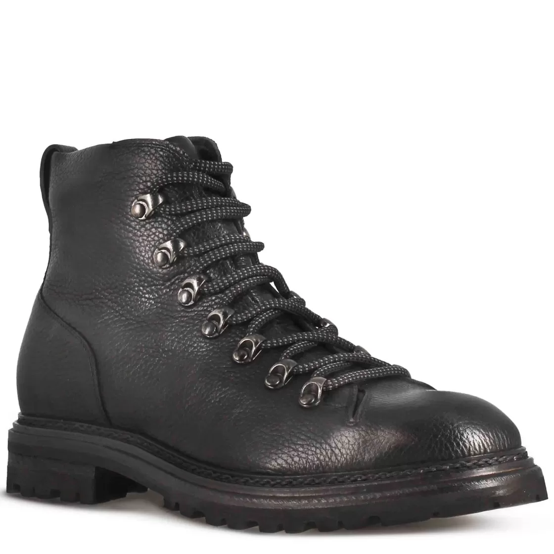 Sale Leonardo Shoes Anfibio In Pelle Colore Con Allacciatura E Suola In Gomma Vibram Nero