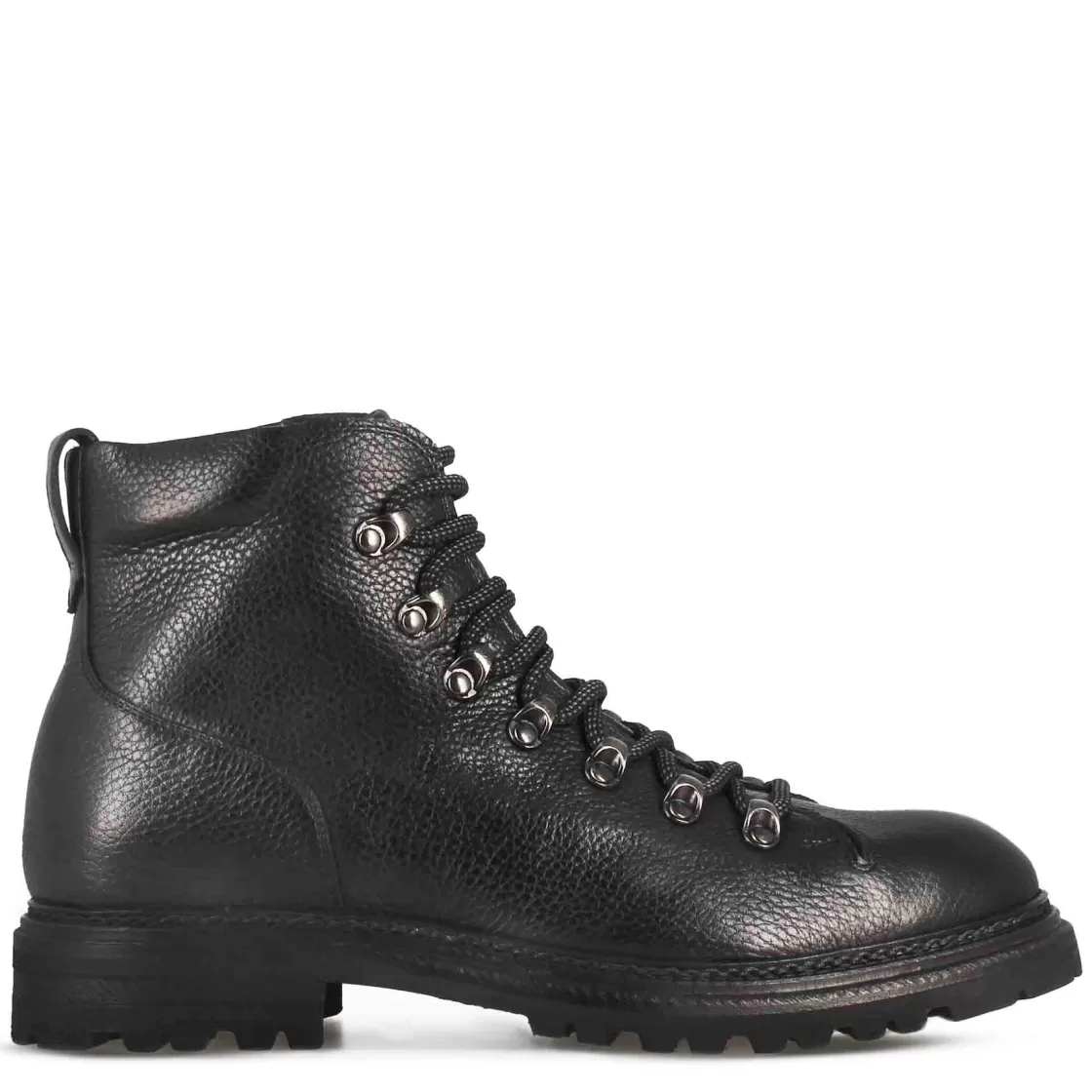 Sale Leonardo Shoes Anfibio In Pelle Colore Con Allacciatura E Suola In Gomma Vibram Nero