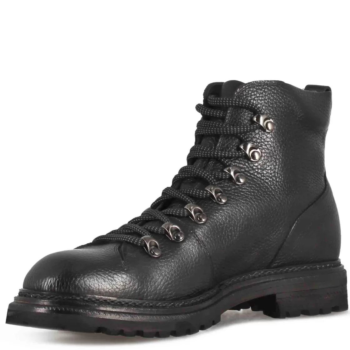 Sale Leonardo Shoes Anfibio In Pelle Colore Con Allacciatura E Suola In Gomma Vibram Nero