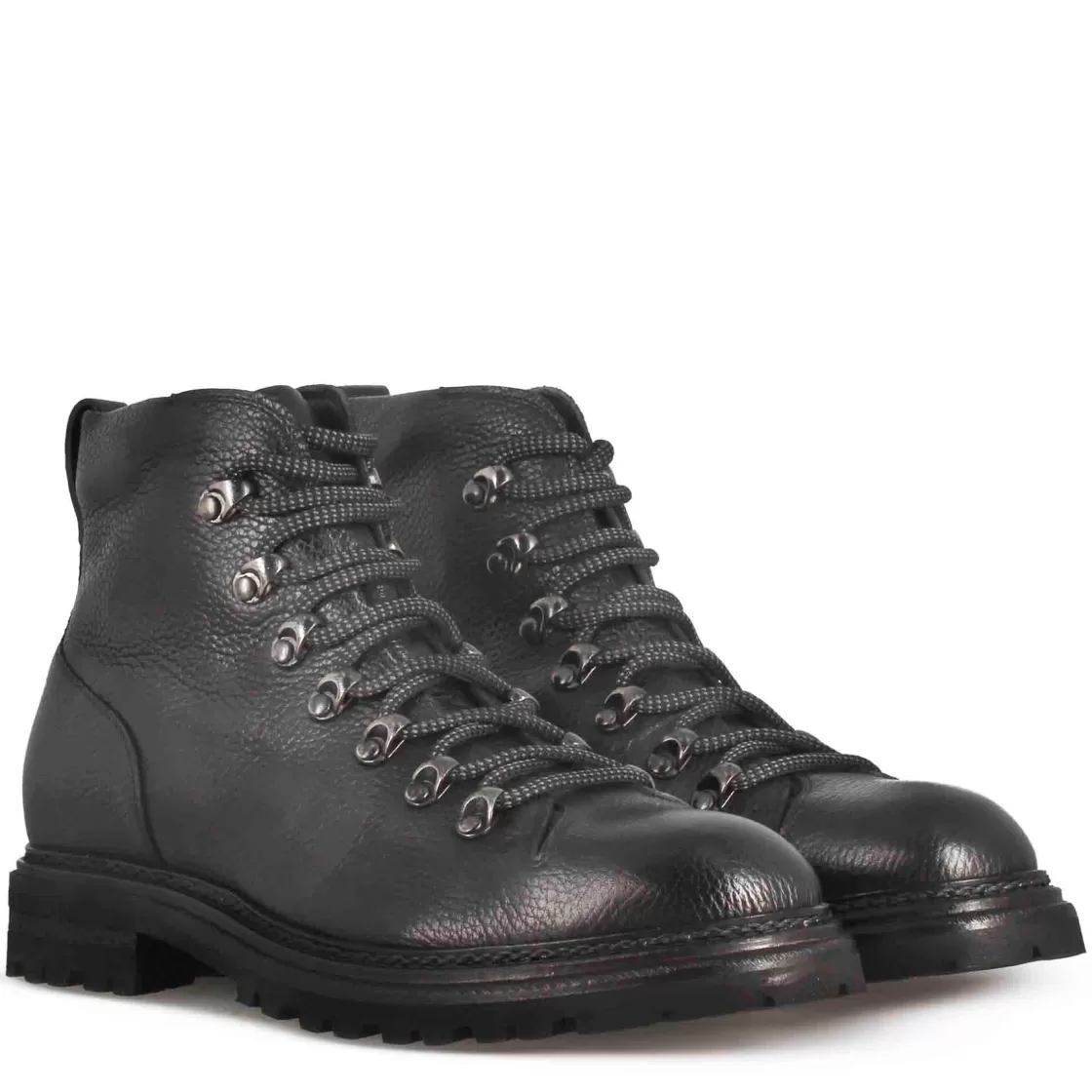 Sale Leonardo Shoes Anfibio In Pelle Colore Con Allacciatura E Suola In Gomma Vibram Nero