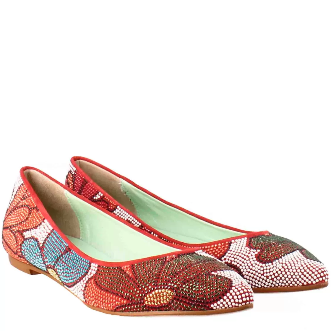 Cheap Leonardo Shoes Ballerine Color Da Donna In Pelle Scamosciata Con Strass Rosso