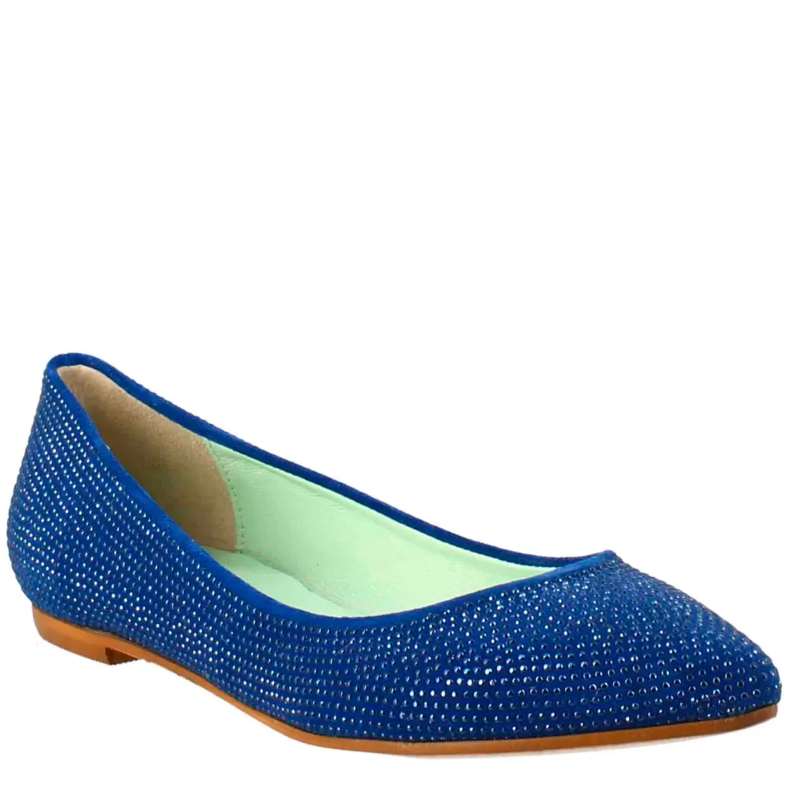 New Leonardo Shoes Ballerine Da Donna Color In Pelle Scamosciata Con Strass Celeste