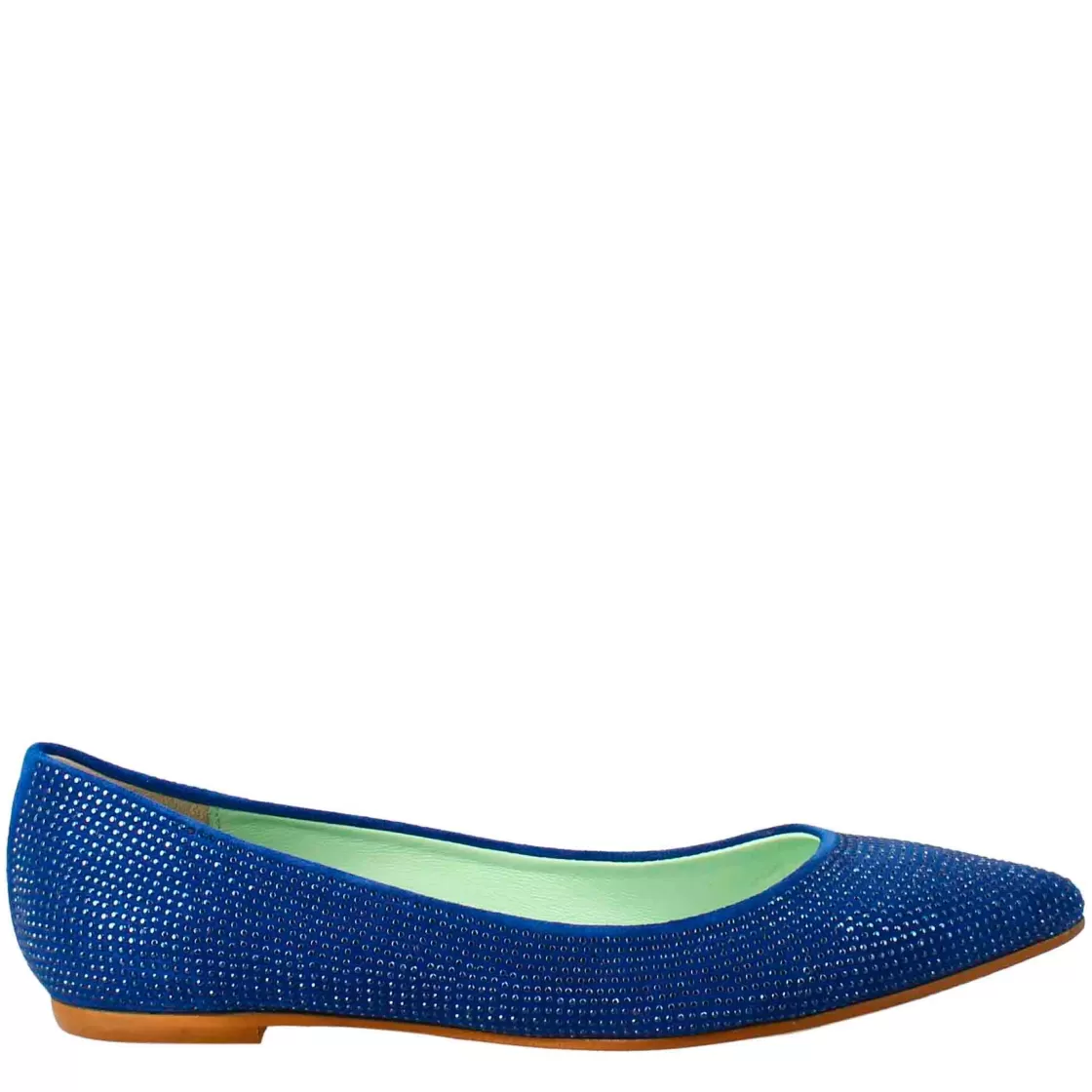 New Leonardo Shoes Ballerine Da Donna Color In Pelle Scamosciata Con Strass Celeste