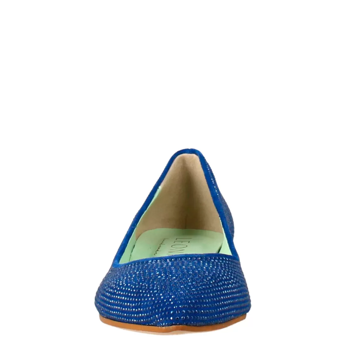 New Leonardo Shoes Ballerine Da Donna Color In Pelle Scamosciata Con Strass Celeste