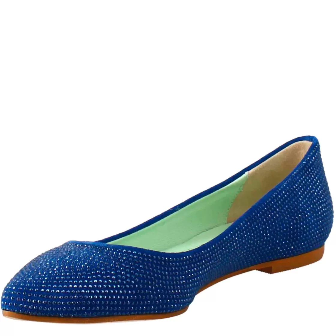 New Leonardo Shoes Ballerine Da Donna Color In Pelle Scamosciata Con Strass Celeste
