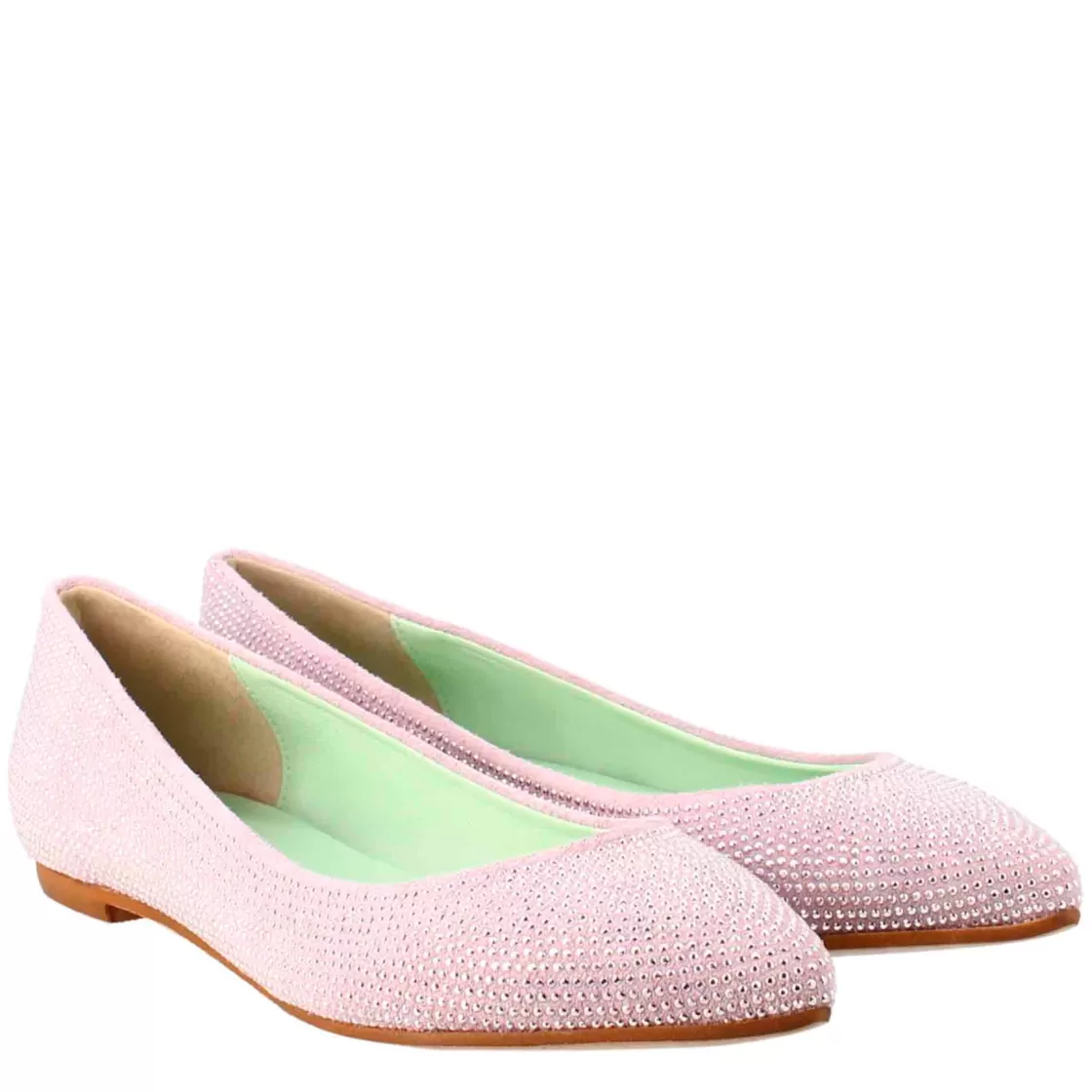 Outlet Leonardo Shoes Ballerine Da Donna Color In Pelle Scamosciata Con Strass Lilla