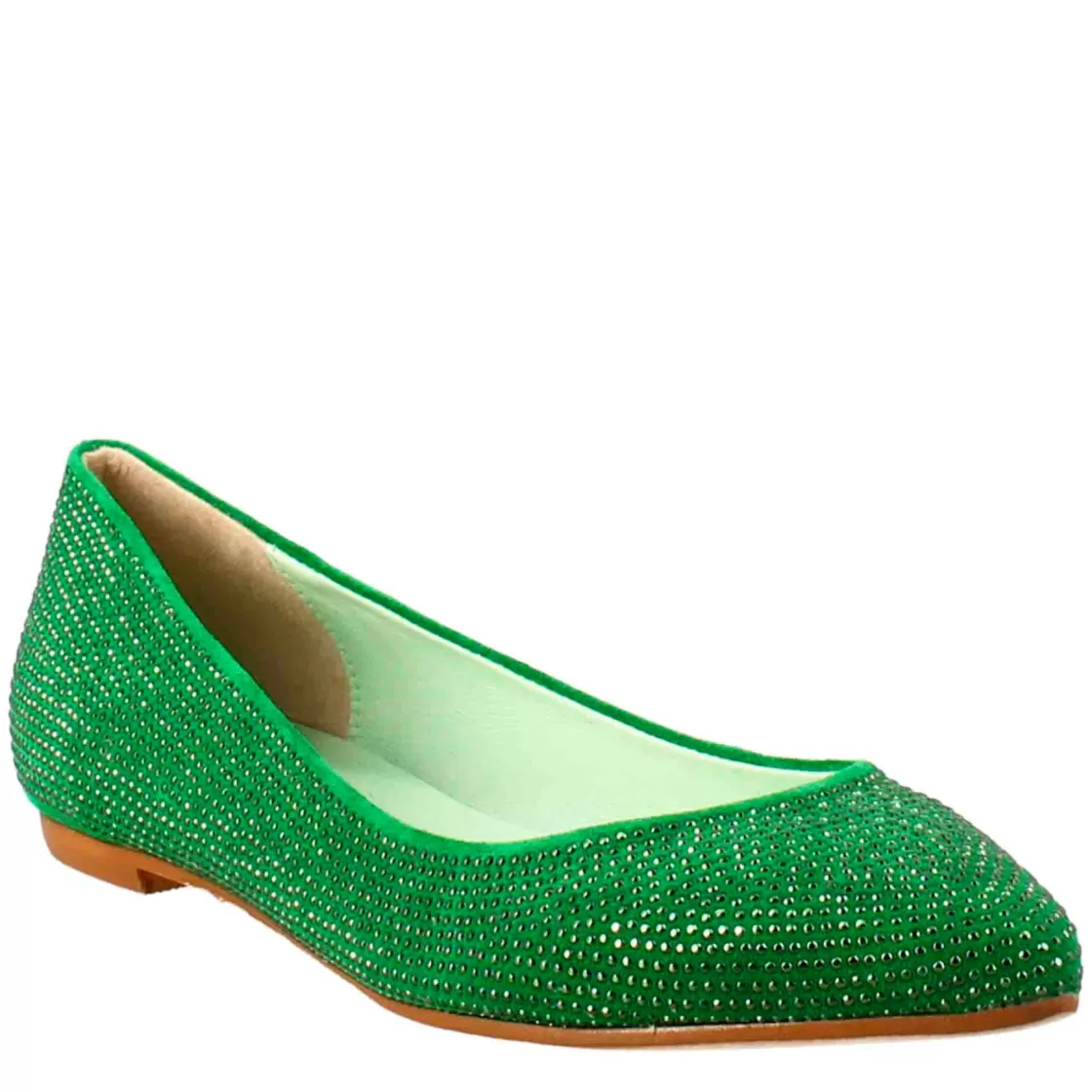 Outlet Leonardo Shoes Ballerine Da Donna Color In Pelle Scamosciata Con Strass Verde