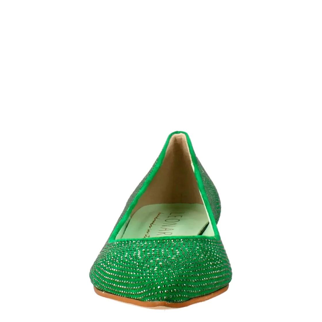 Outlet Leonardo Shoes Ballerine Da Donna Color In Pelle Scamosciata Con Strass Verde