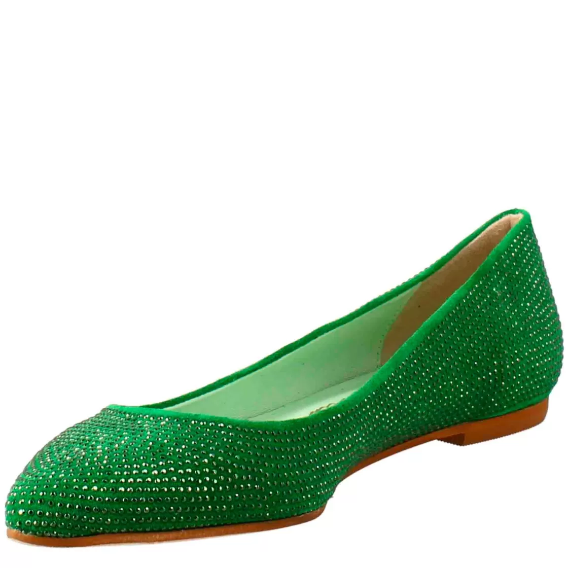 Outlet Leonardo Shoes Ballerine Da Donna Color In Pelle Scamosciata Con Strass Verde