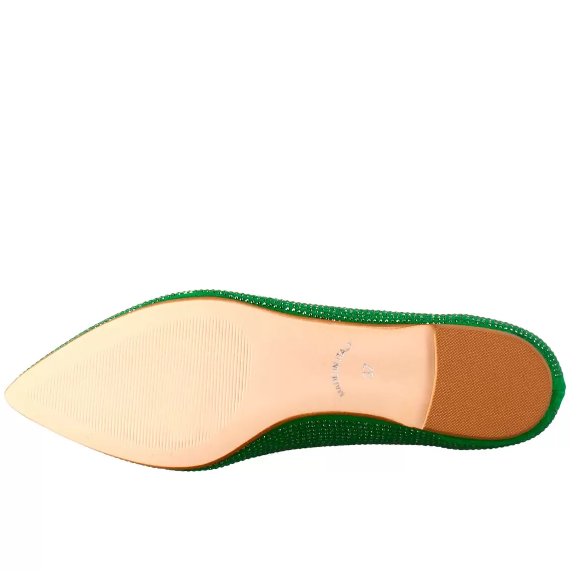 Outlet Leonardo Shoes Ballerine Da Donna Color In Pelle Scamosciata Con Strass Verde