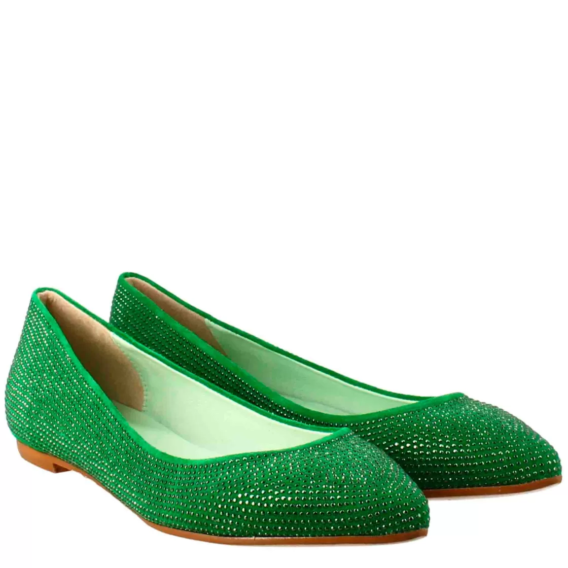 Outlet Leonardo Shoes Ballerine Da Donna Color In Pelle Scamosciata Con Strass Verde