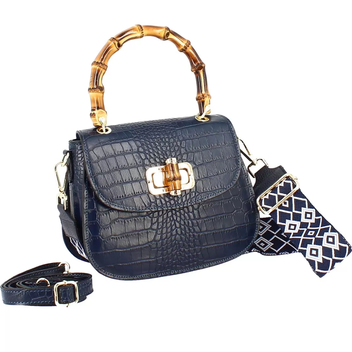 Store Leonardo Shoes Borsa A Mano Artigianale Da Donna In Pelle Con Tracolla Rimovibile Blu