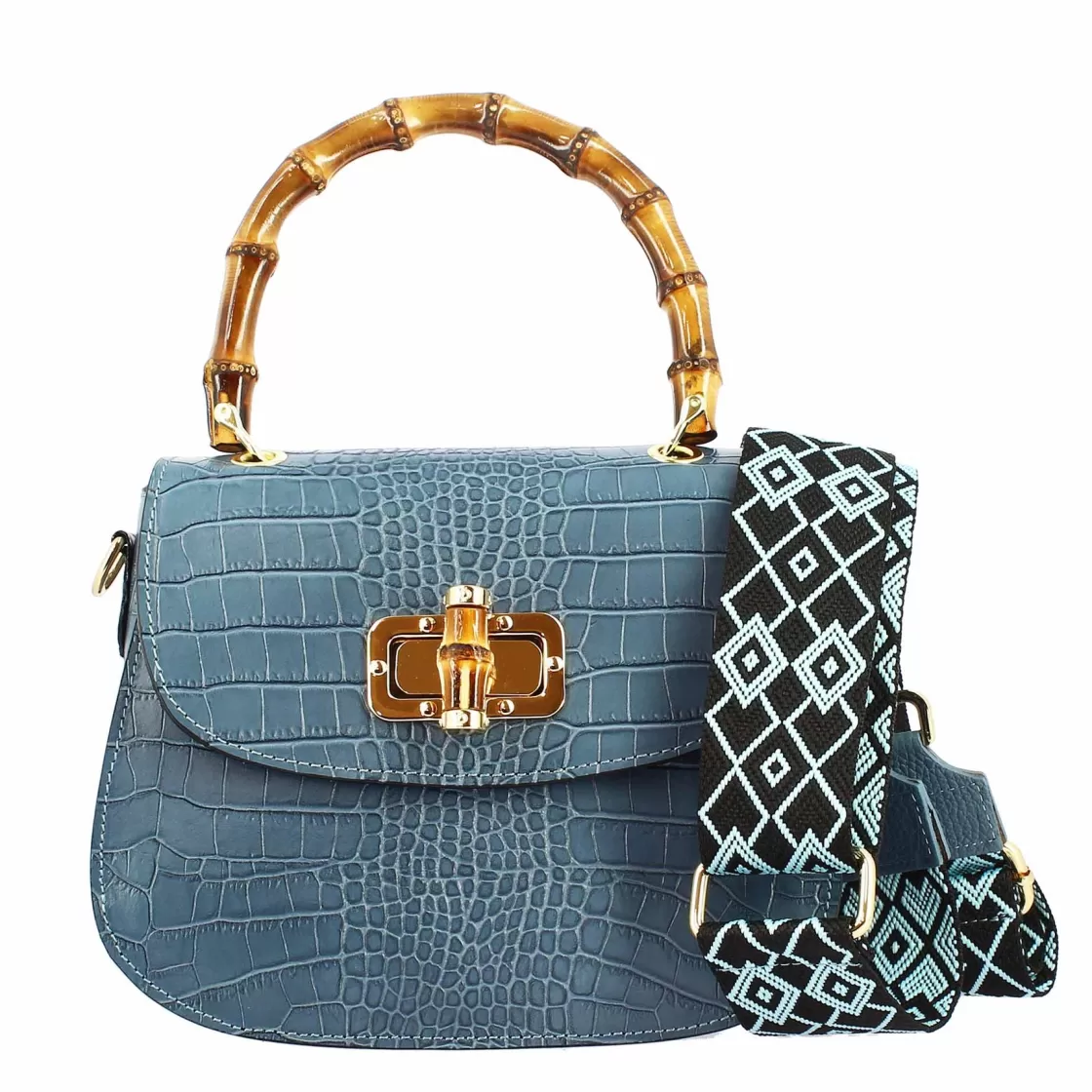 Clearance Leonardo Shoes Borsa A Mano Artigianale Da Donna In Pelle Celeste Con Tracolla Rimovibile Azzurro