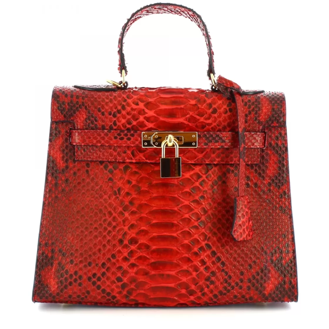 Cheap Leonardo Shoes Borsa A Mano Con Tracolla Da Donna Artigianale In Pelle Di Pitone Rossa Rosso