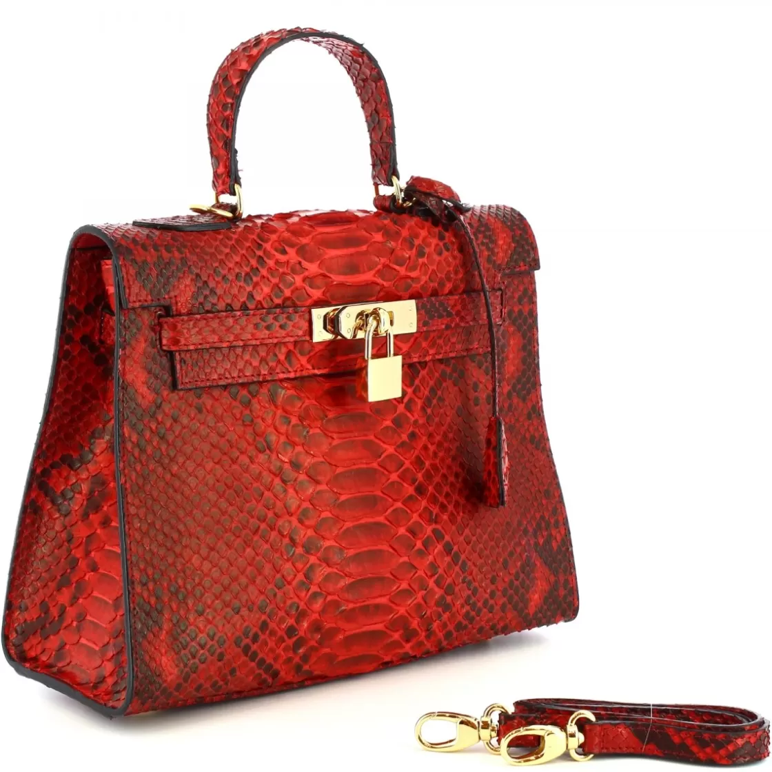 Cheap Leonardo Shoes Borsa A Mano Con Tracolla Da Donna Artigianale In Pelle Di Pitone Rossa Rosso