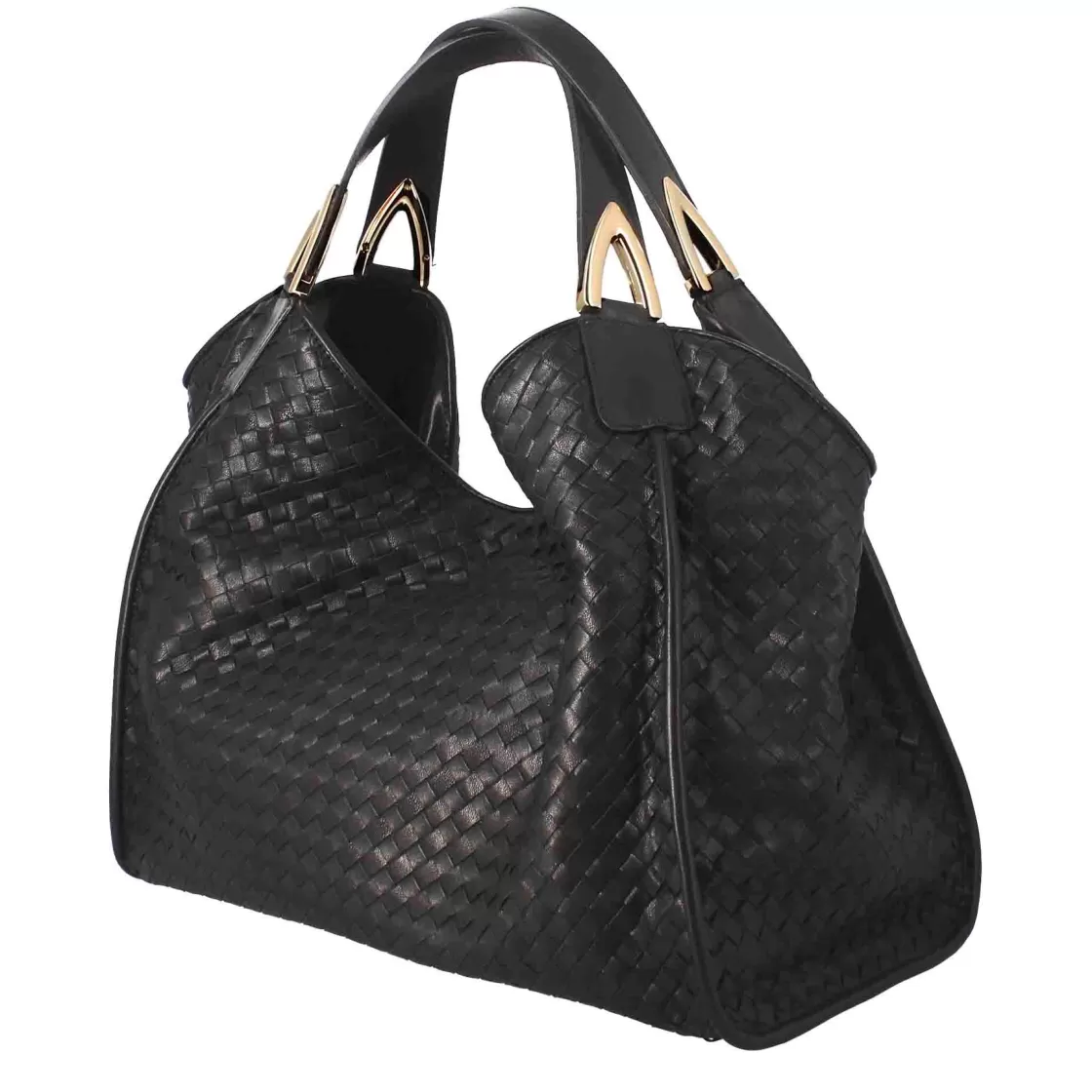 Outlet Leonardo Shoes Borsa A Mano Da Donna Artigianale In Pelle Intrecciata Colore Nero