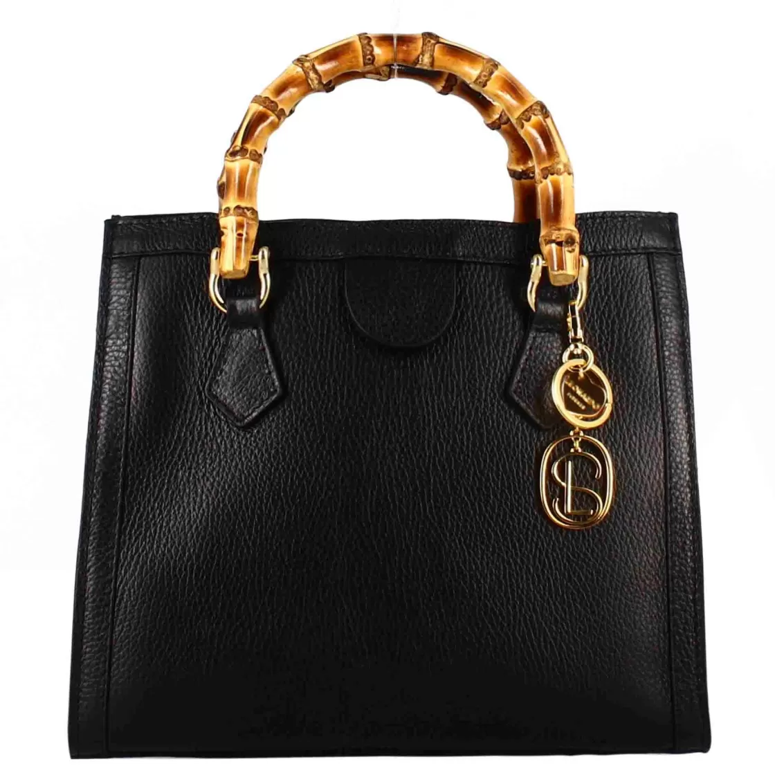 Cheap Leonardo Shoes Borsa Bamboo Da Donna In Pelle Colore Con Manici In Legno E Tracolla Nero