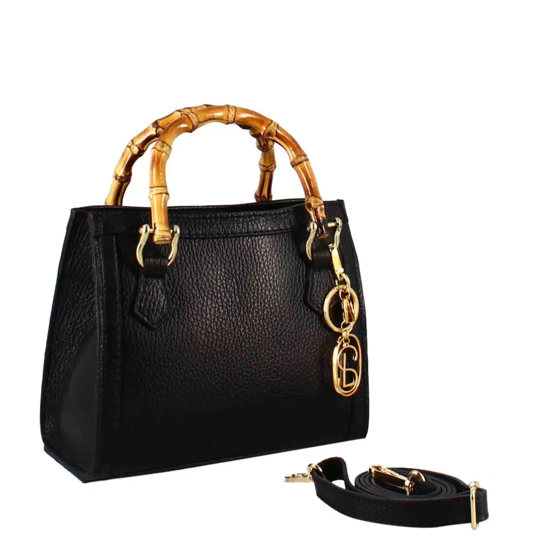 Cheap Leonardo Shoes Borsa Bamboo Da Donna In Pelle Colore Con Manici In Legno E Tracolla Nero