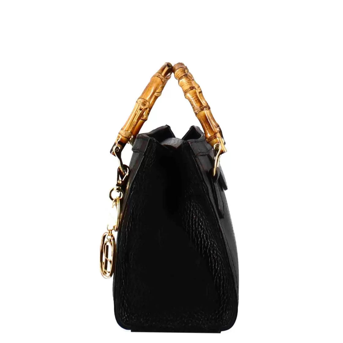 Cheap Leonardo Shoes Borsa Bamboo Da Donna In Pelle Colore Con Manici In Legno E Tracolla Nero