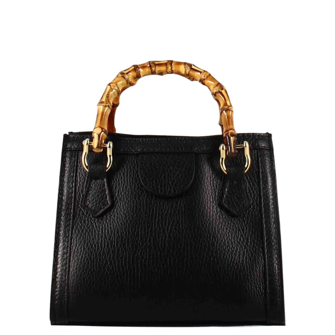 Cheap Leonardo Shoes Borsa Bamboo Da Donna In Pelle Colore Con Manici In Legno E Tracolla Nero