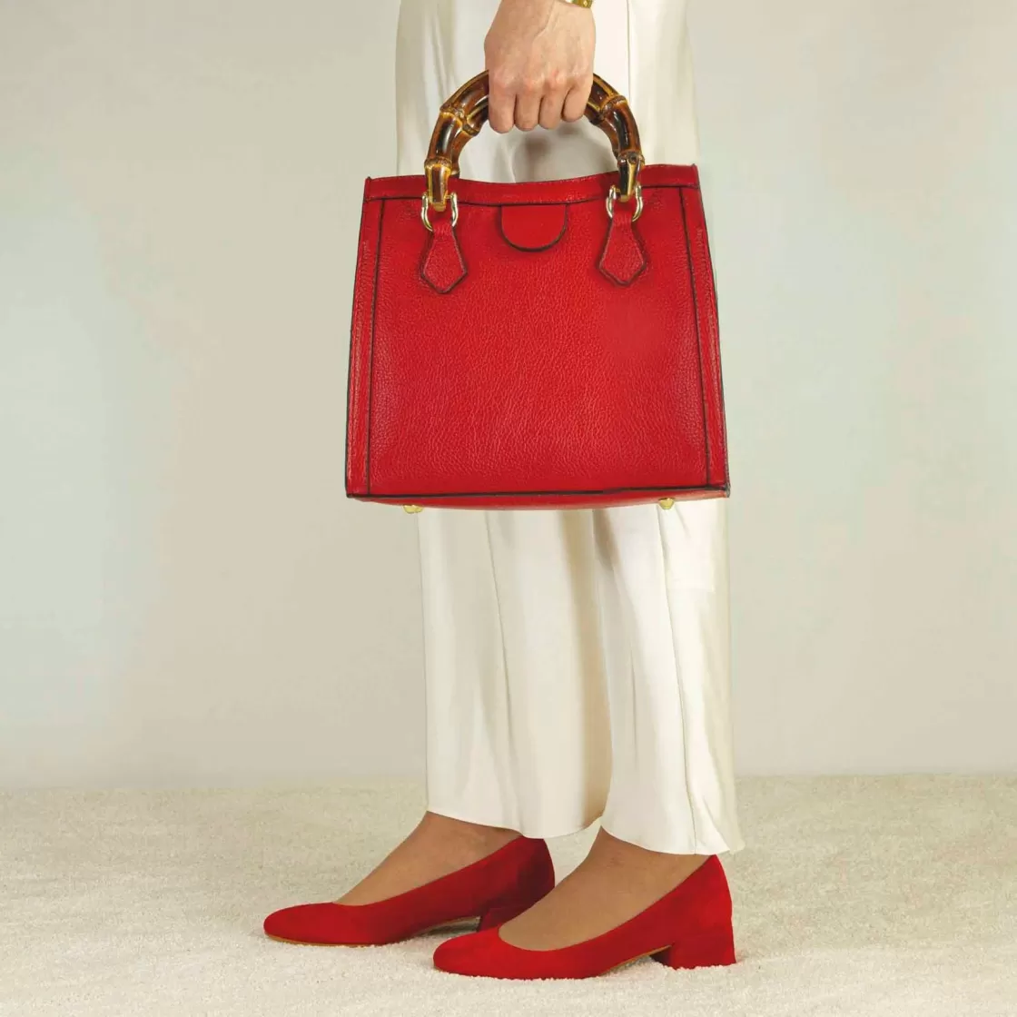Cheap Leonardo Shoes Borsa Bamboo Da Donna In Pelle Colore Con Manici In Legno E Tracolla Rosso