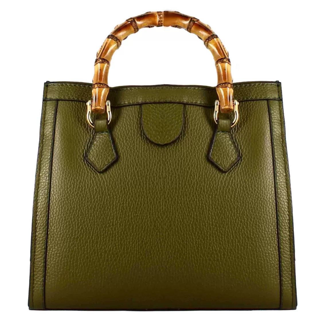Cheap Leonardo Shoes Borsa Bamboo Da Donna In Pelle Colore Con Manici In Legno E Tracolla Verde