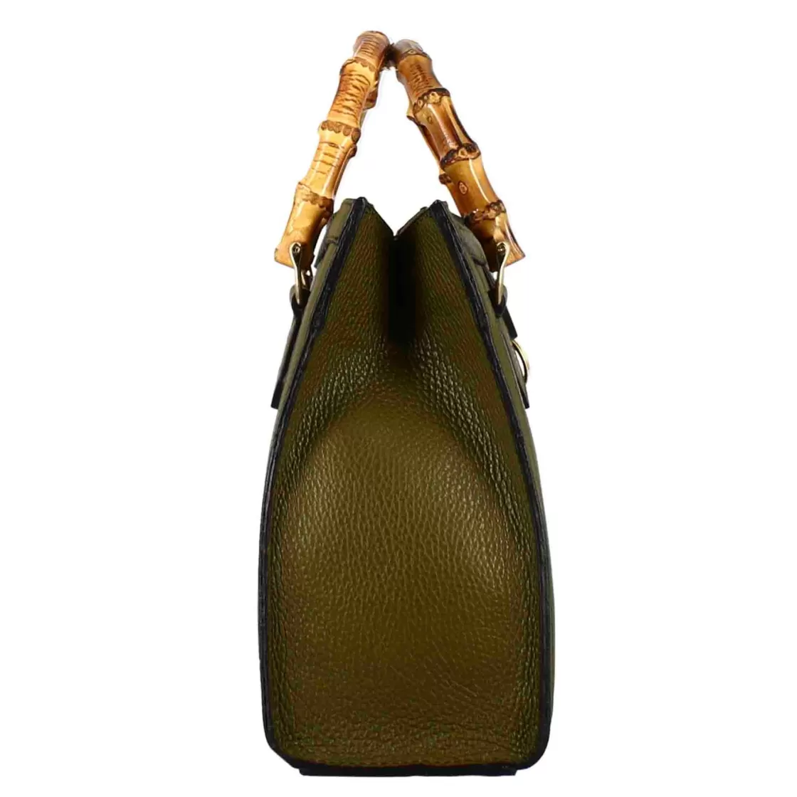 Cheap Leonardo Shoes Borsa Bamboo Da Donna In Pelle Colore Con Manici In Legno E Tracolla Verde