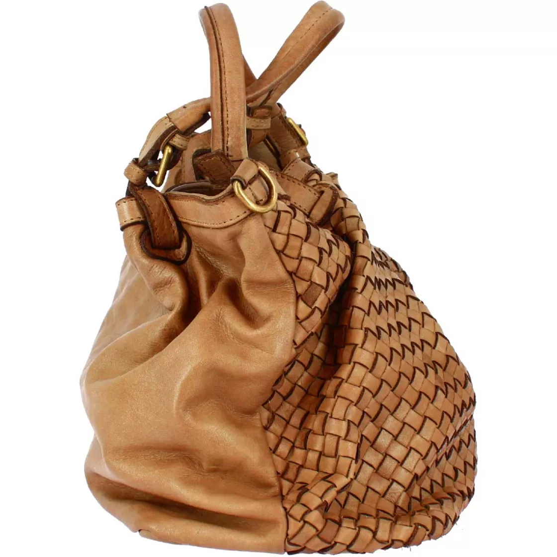 Store Leonardo Shoes Borsa Da Donna Petrarca Fatta A Mano In Pelle Intrecciata Cuoio Con Tracolla Marrone