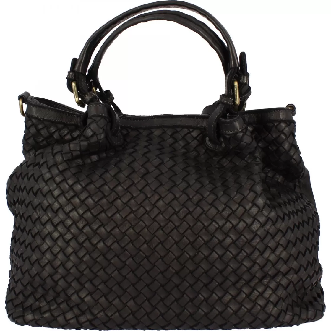 Cheap Leonardo Shoes Borsa Da Donna Petrarca Fatta A Mano In Pelle Intrecciata Nera Con Tracolla Nero