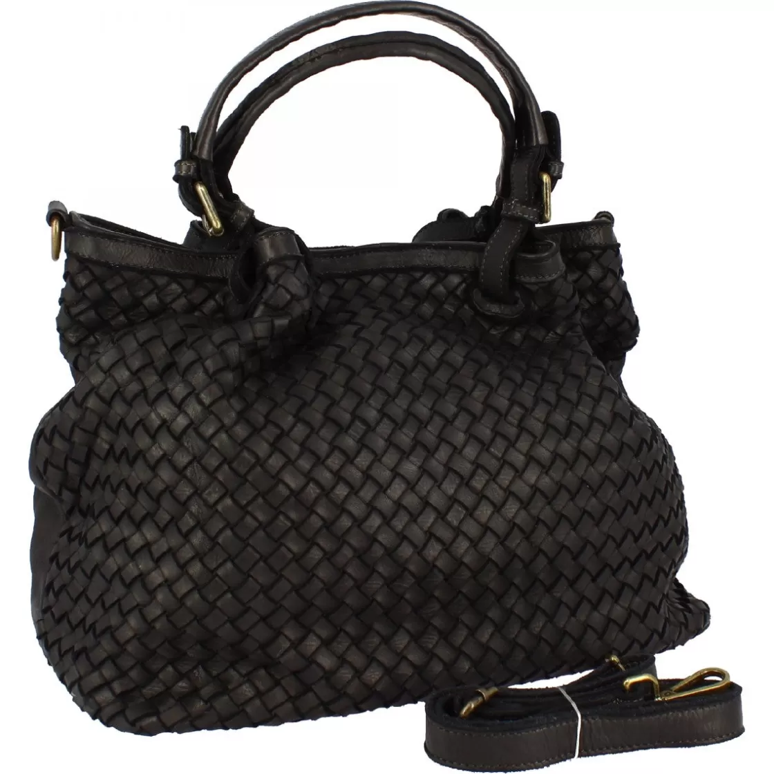 Cheap Leonardo Shoes Borsa Da Donna Petrarca Fatta A Mano In Pelle Intrecciata Nera Con Tracolla Nero