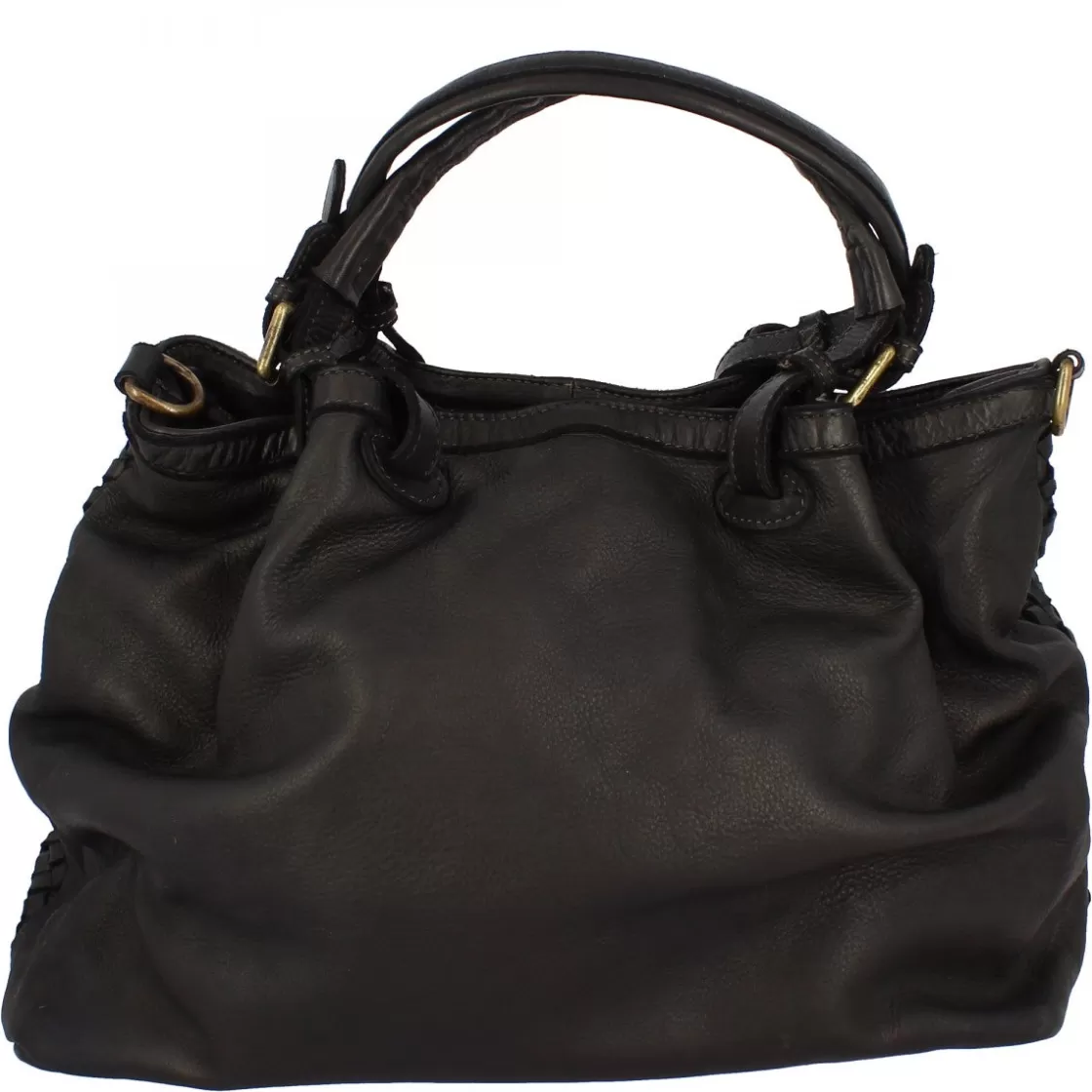 Cheap Leonardo Shoes Borsa Da Donna Petrarca Fatta A Mano In Pelle Intrecciata Nera Con Tracolla Nero