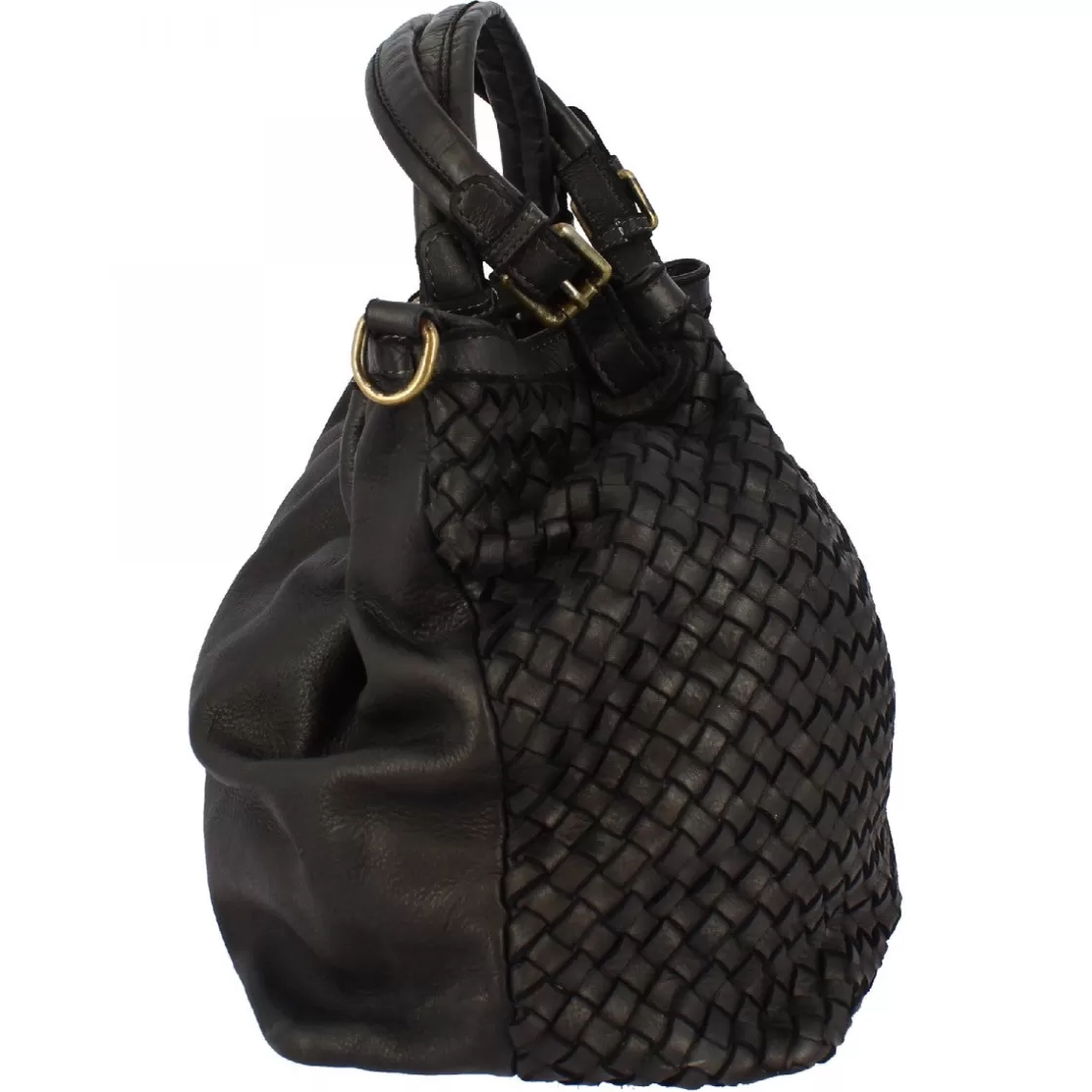 Cheap Leonardo Shoes Borsa Da Donna Petrarca Fatta A Mano In Pelle Intrecciata Nera Con Tracolla Nero