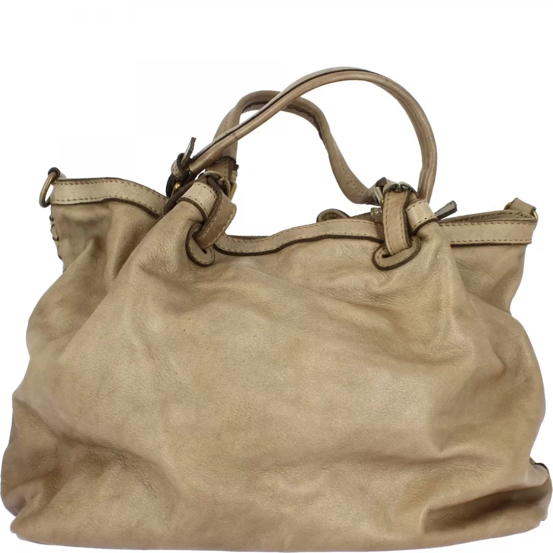 Shop Leonardo Shoes Borsa Da Donna Petrarca Fatta A Mano In Pelle Intrecciata Taupe Con Tracolla Marrone Chiaro